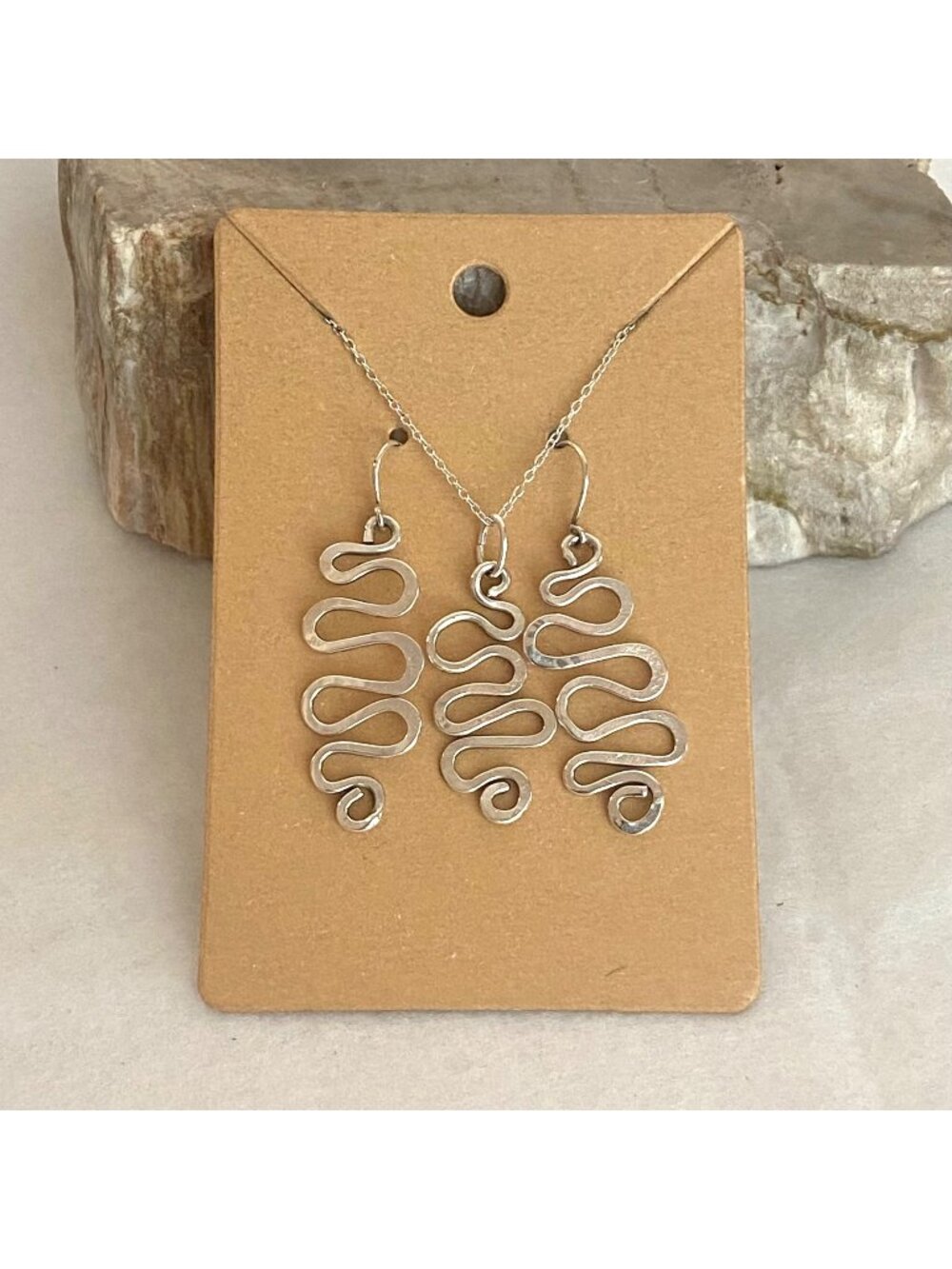 Artisan Sterling Silver 925 Coiled Snake Pendant & Dangle Earring Set 18" Chain